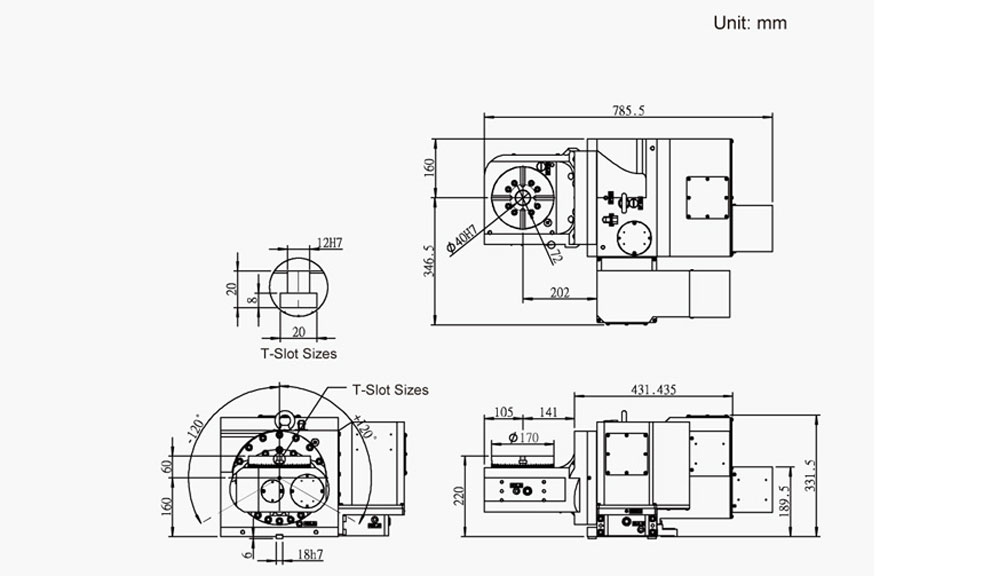 FSA-170 (Single Arm 5-Axis Tilting Swiveling Rotary Table) CNC Rotary Table Pneumatic Brake
