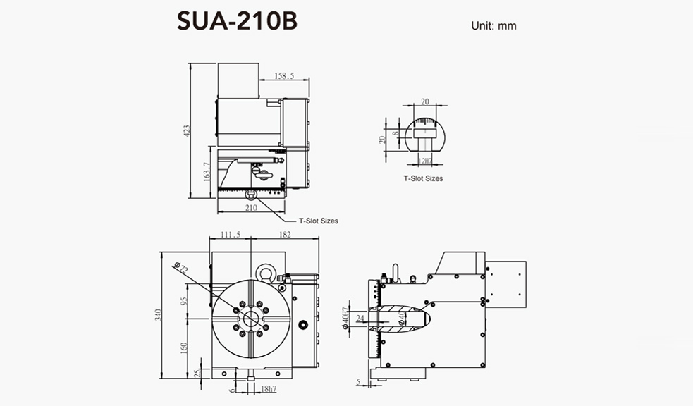 SUA-210B (Pneumatic Brake Back Type) CNC Rotary Table Pneumatic Brake