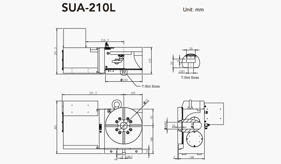 SUA-210L (Left Hand) CNC Rotary Table Pneumatic Brake