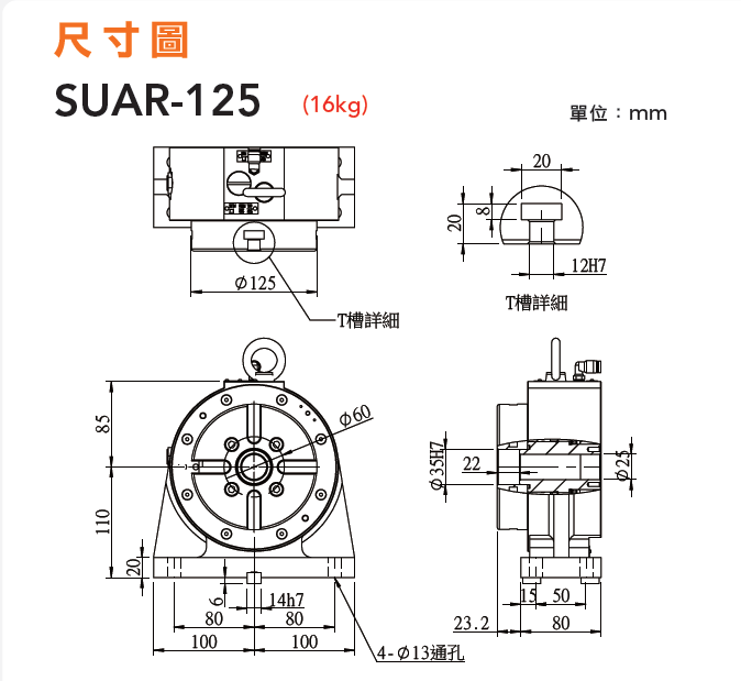 SUAR-125 气压径轴向轴承圆盘尾座