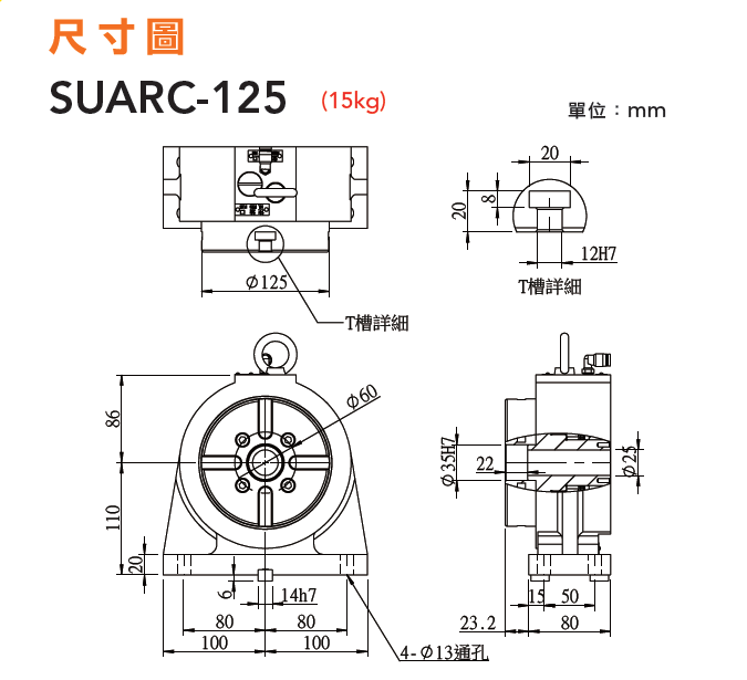 SUARC-125 气压交叉滚珠轴承圆盘尾座